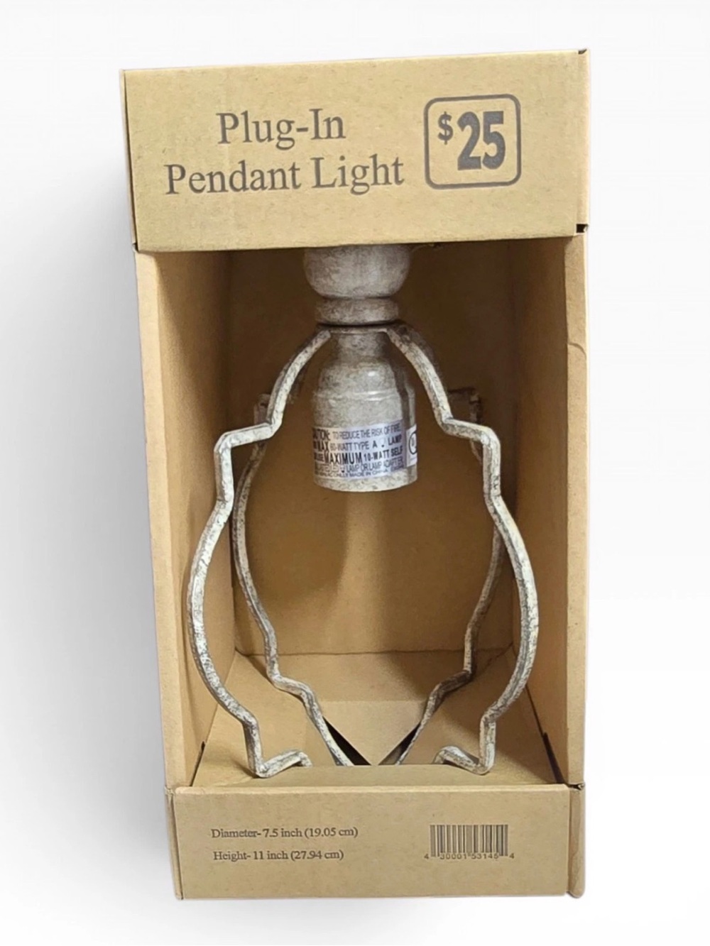 Plug-In Pendant Light in Distressed White - Rustic Home Accent